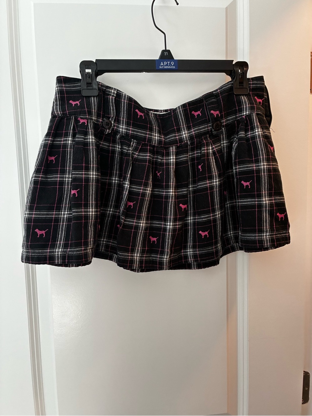 PINK Victoria's Secret Black Plaid Circle Skirt with Pink Logo Embroidery